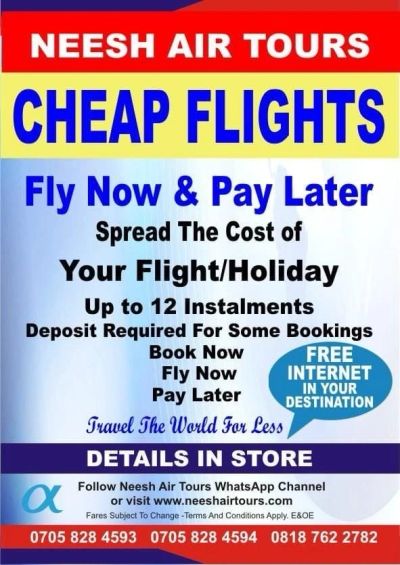 Neesh Air Tours offers cheap flights with pay later options and free internet at destinations.