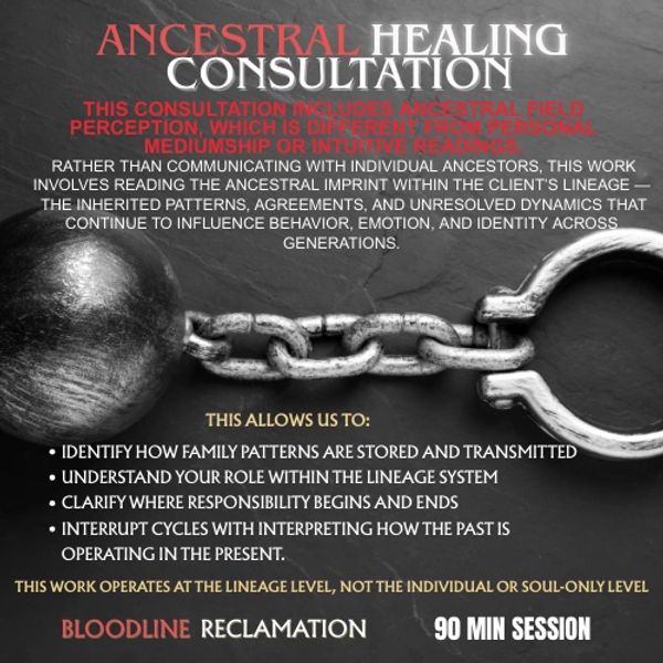 Ancestral healing consultation focusing on lineage patterns and identity across generations.