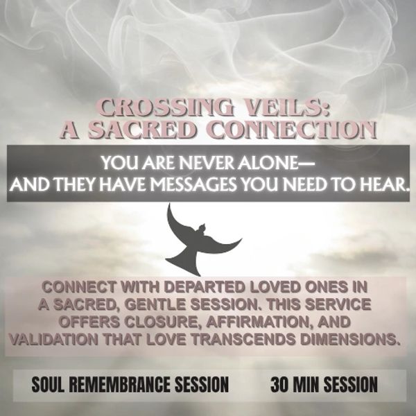 Advertisement for a 30-minute soul remembrance session connecting with departed loved ones.