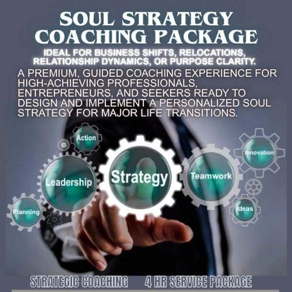 Promotional image for a personalized soul strategy coaching package focused on business and life transitions.