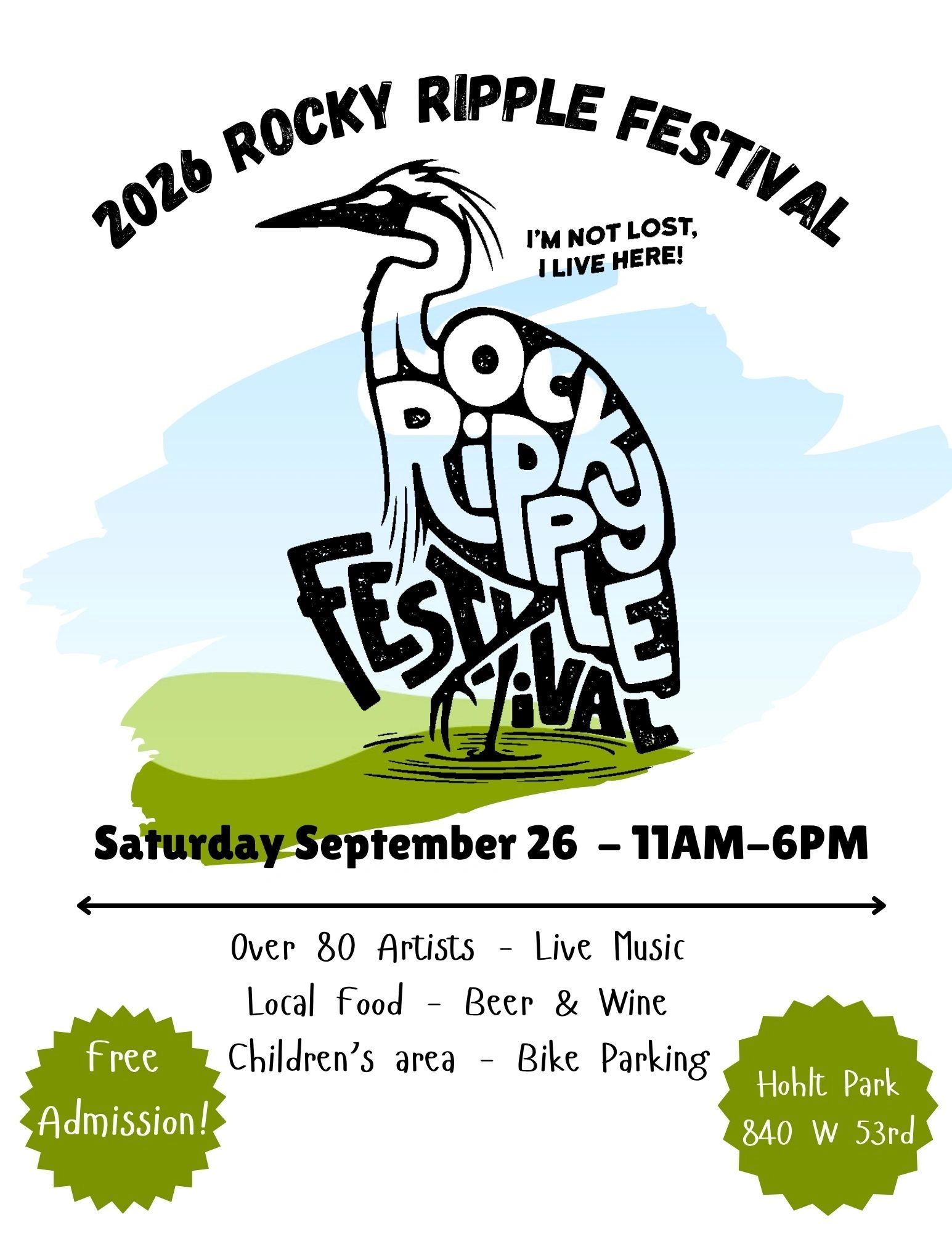2026 Rocky Ripple Festival poster with event details and bird graphic.