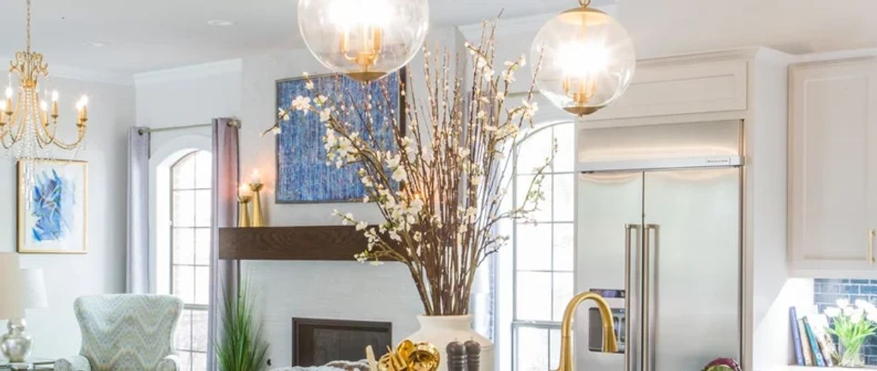 Modern San Diego living room design with statement lighting and coastal inspiration.