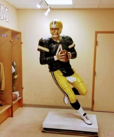 NFL Quarterback Brett Favre statue display at Mississippi Sports Hall of Fame/Museum in Jackson, MS