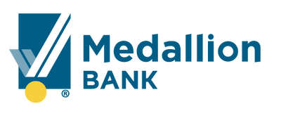 Medallion Bank logo with a stylized medal design and blue text.