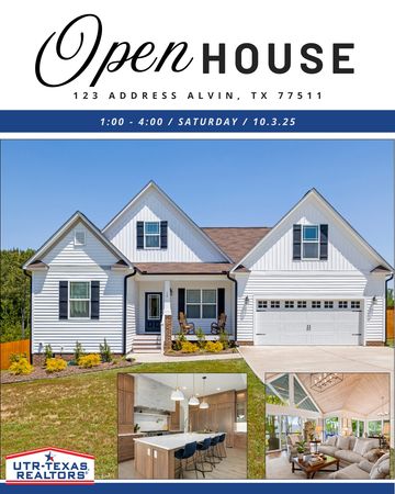 Open house event for a modern home in Alvin, TX, on October 3, 2025.