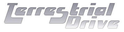 Futuristic metallic logo reading 'Terres trial Drive'.