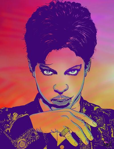 Vibrant digital portrait of a man with intense eyes and colorful shading.