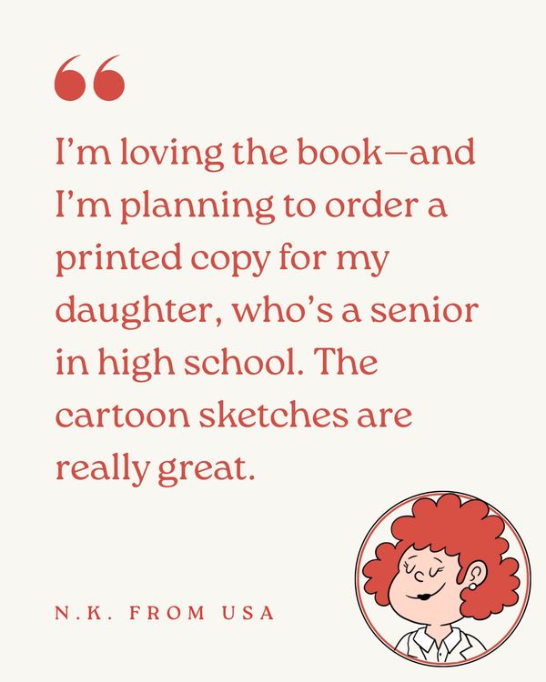 A positive book review praising cartoon sketches and intention to buy a printed copy.