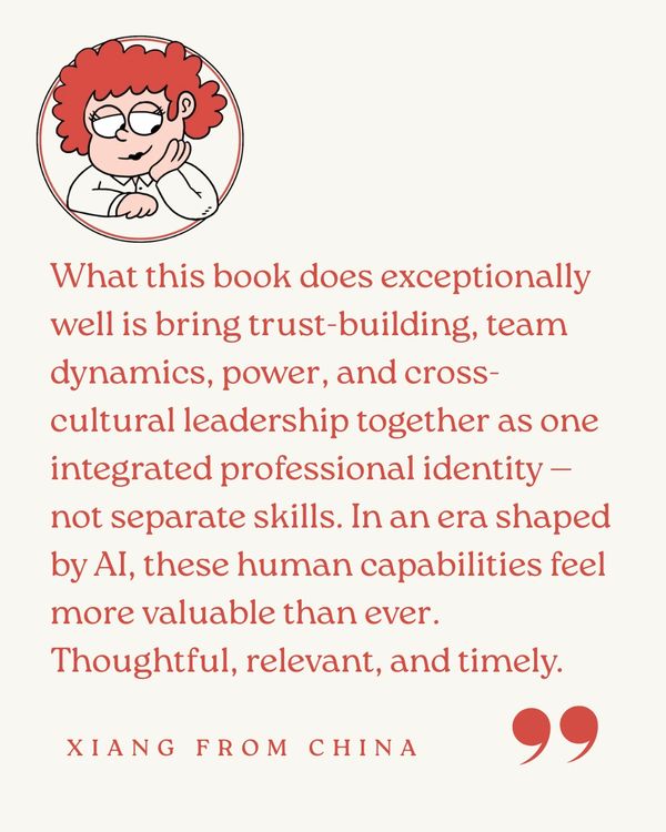 A quote praising a book's integration of leadership skills in the AI era.