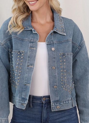 Denim studded jackket available in Denim, pink and  brown