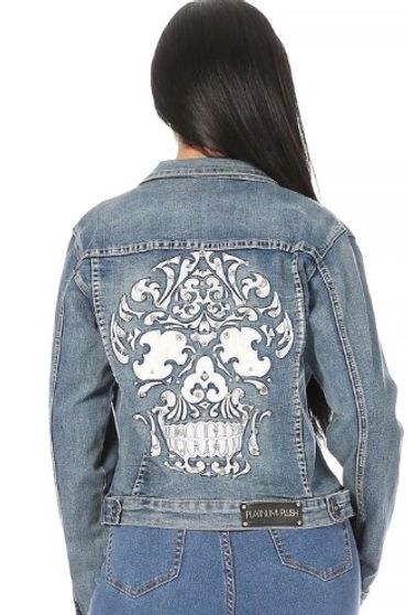 Skull Denim Rhinestone Jacket 