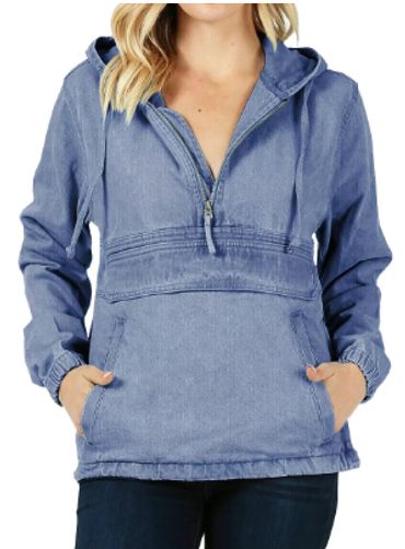 Denim 3/4 zip hoody