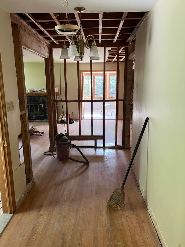 Demolition of wall and partial ceiling 