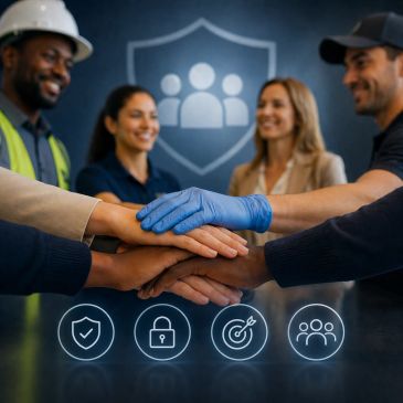 Diverse team stacking hands in unity, symbolizing teamwork and trust.