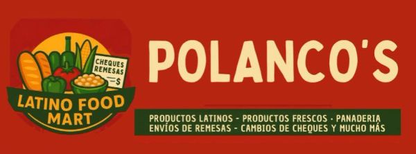 Logo of Polanco's Latino Food Mart with fresh produce and bakery items.