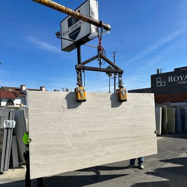 Royal Stone Porcelain Slab Dealer Los Angeles Travertine Vein Cut Bone ABK Porcelain Slab 63x126