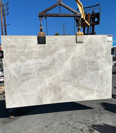 Los Angeles Slab Yard with Slabs of Taj Mahal Quartzite in stock slabs taj mahal leathered quartzite