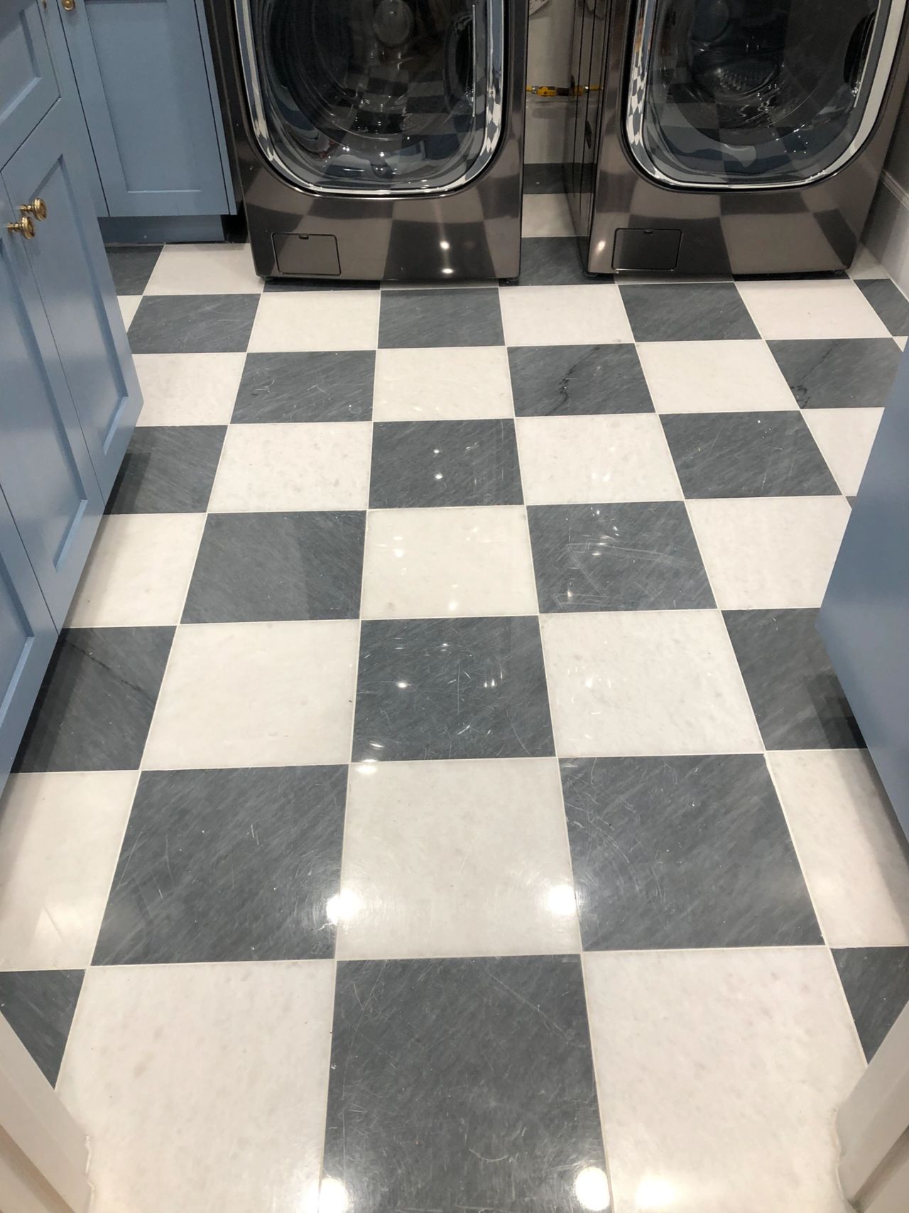 Bardiglio Thassos White Marble Checkerboard Pattern Floor