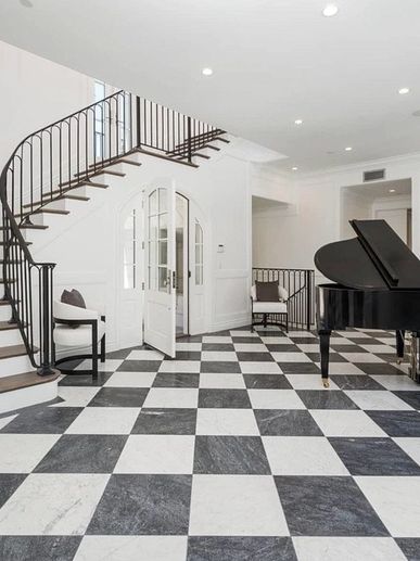 checkerboard marble flooring with white and grey marble antique