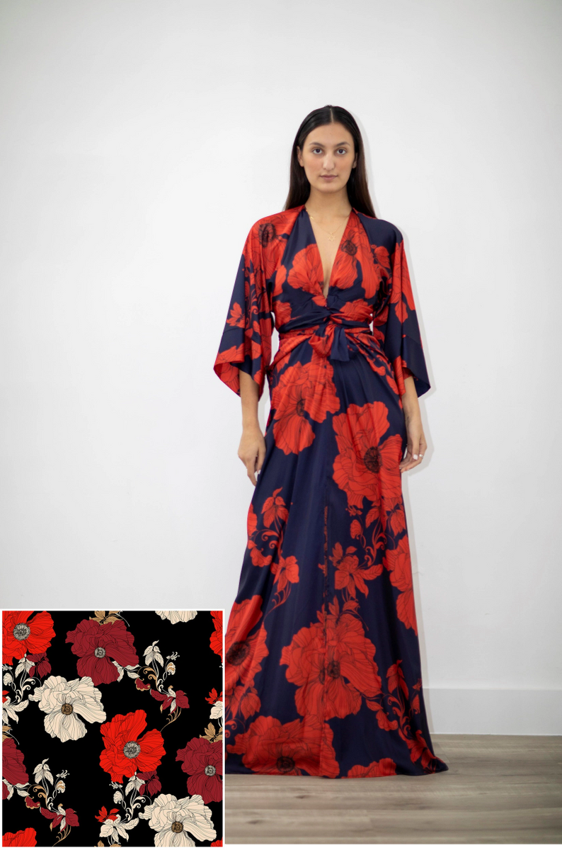 Black Red Floral Kimono
