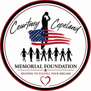 Memorial foundation logo honoring Courtney Copeland with patriotic and supportive themes.