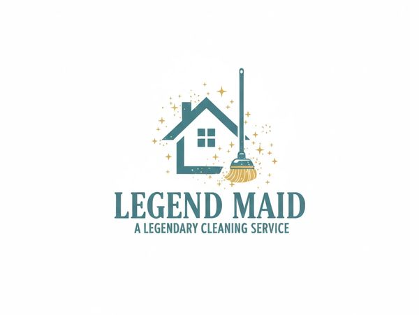 Logo of Legend Maid cleaning service with a house and broom.