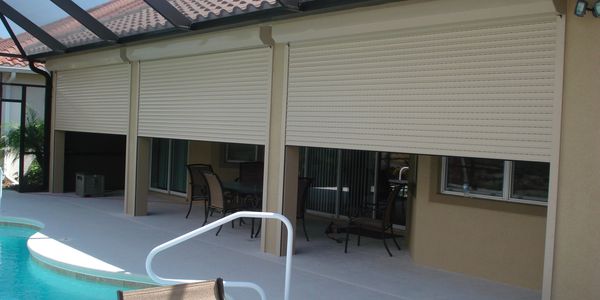 Rolling shutters on patio 