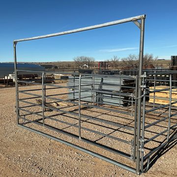 Attach Portable Corral Panels to our Bow Gates by simply securing 2 pins.