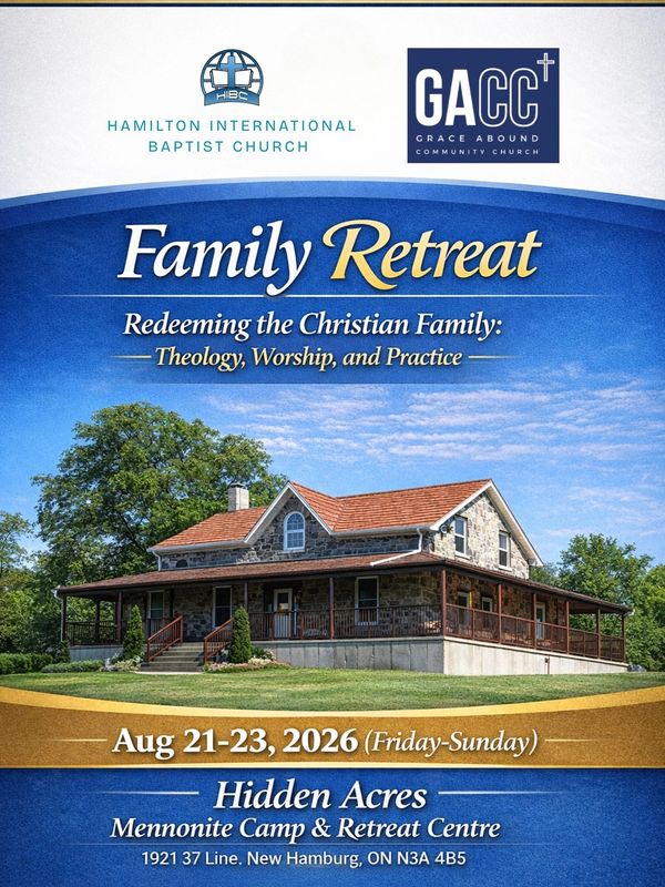 Flyer for a Christian Family Retreat event at Hidden Acres, August 21-23, 2026.