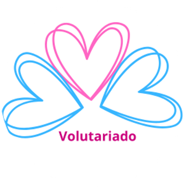 Three intertwined hearts in pink and blue with the word 'Voluntariado'.