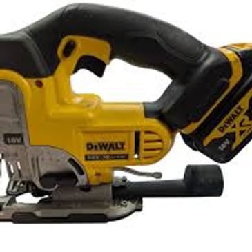 Yellow and black cordless jigsaw by DeWALT.
