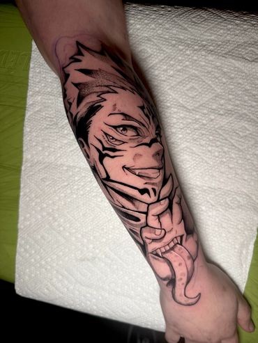 JJK ANIME Sakuna tattoo done by Robert Smith in Pensacola Fl at fates tattoo 