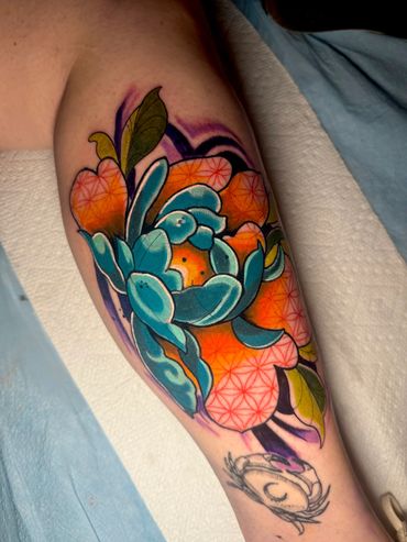 Neotrad flower flash tattoo done in Pensacola Fl at fates tattoo and oddities 