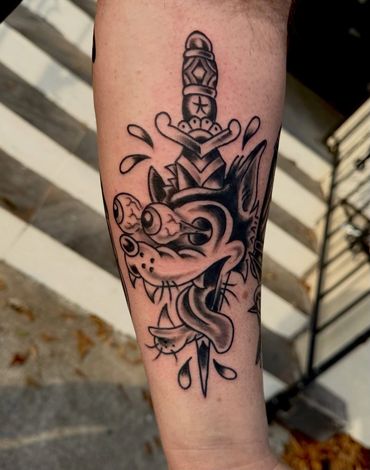 Black and grey wolf tattoo done in Pensacola , Fl NAS 