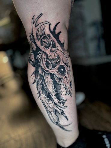 Blackwork creepy Wendigo tattoo done by Robert smith at fates tattoo in Pensacola Fl  