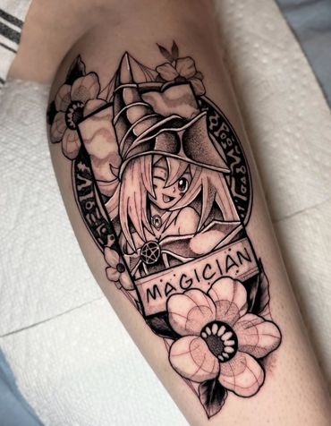 Yugioh dark magician girl tattoo done by Robert Smith in downtown Pensacola Fl at Fates tattoo 