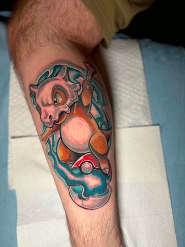 Cubone Pokemon anime flash tattoo done in Pensacola Fl by Robert Smith at Fates tattoo 