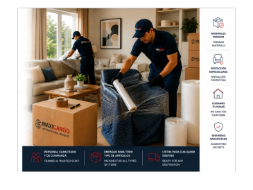 Professional movers packing furniture for relocation with care and protection.