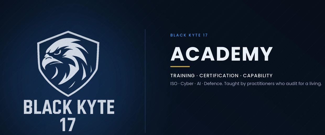 Black Kyte 17 Academy logo and training description.