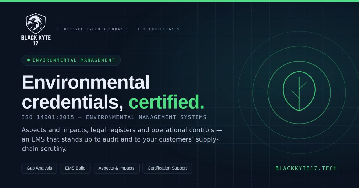 Environmental management and certification services by Black Kyte 17.