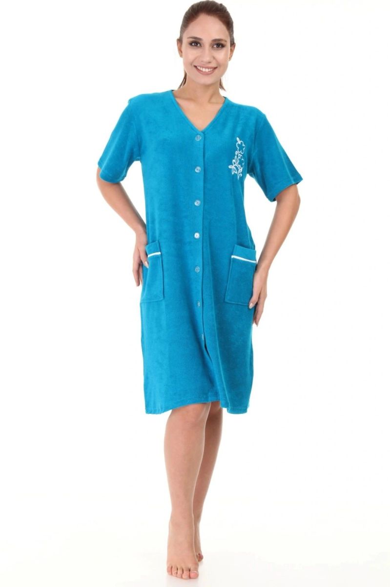Womens Terry Cotton Button Front Short Sleeve with Two Pockets Robe ...