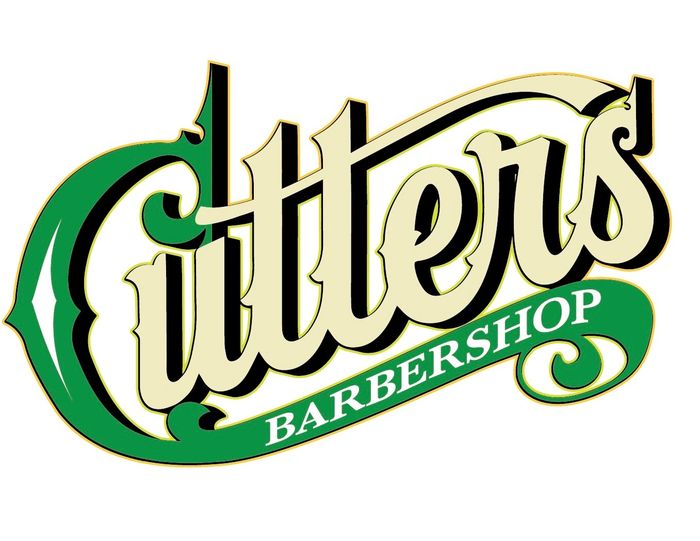 Vintage-style logo for Cutters Barbershop in green and cream colors.