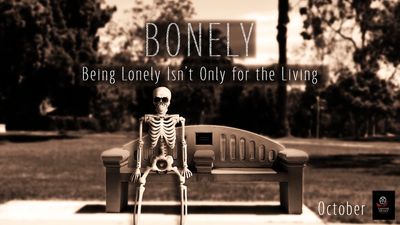 Skeleton sitting alone on a bench with the text 'BONEly'.