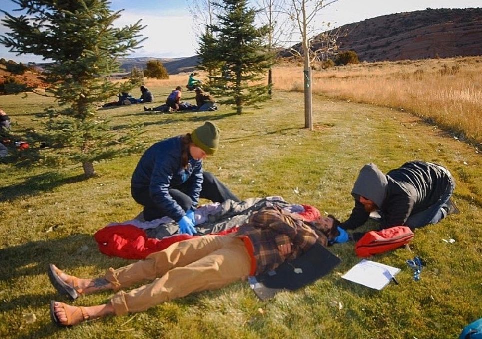 A group of hikers camping at a wild land