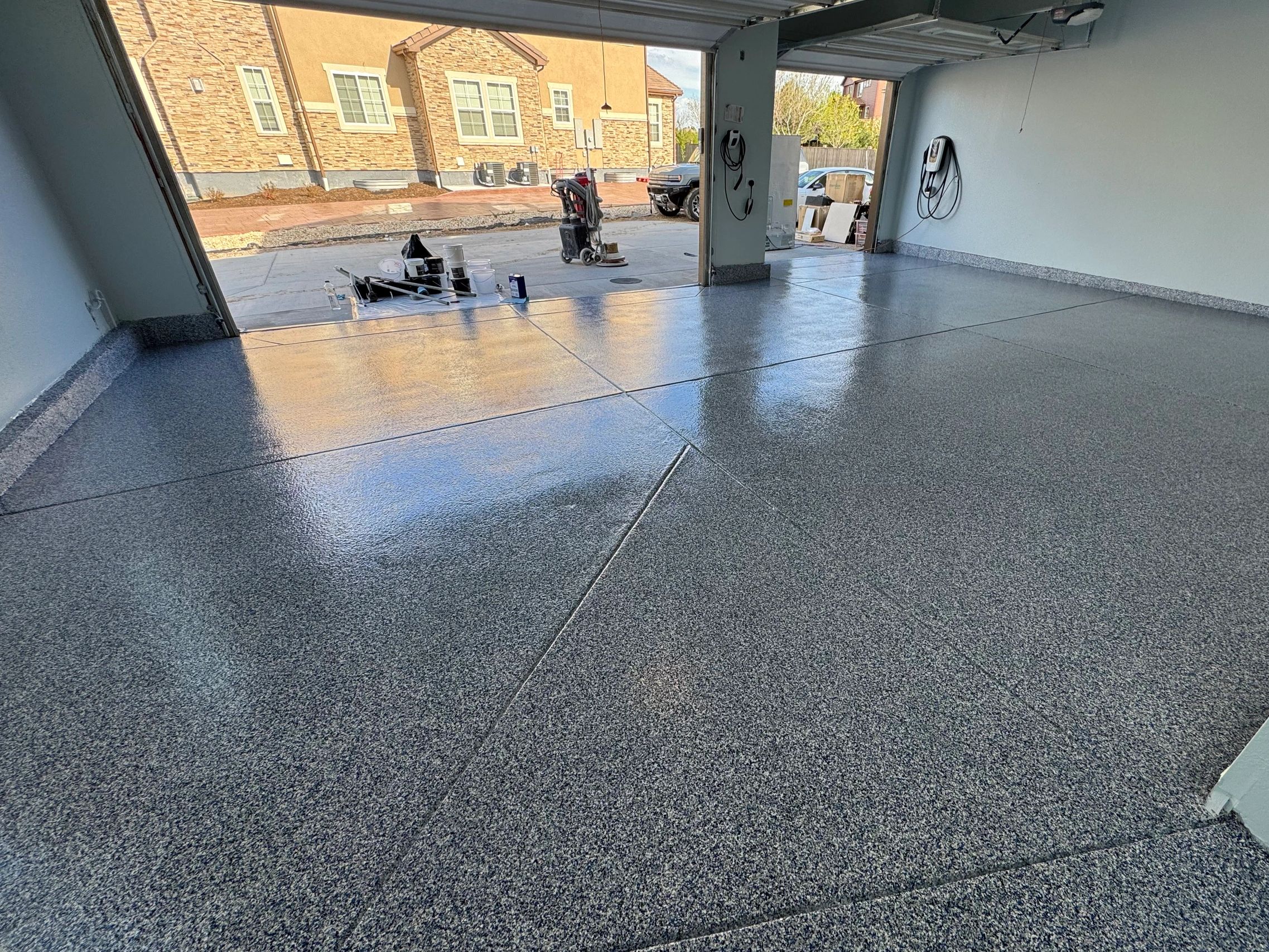 Flake Epoxy Flooring installe in a garage.