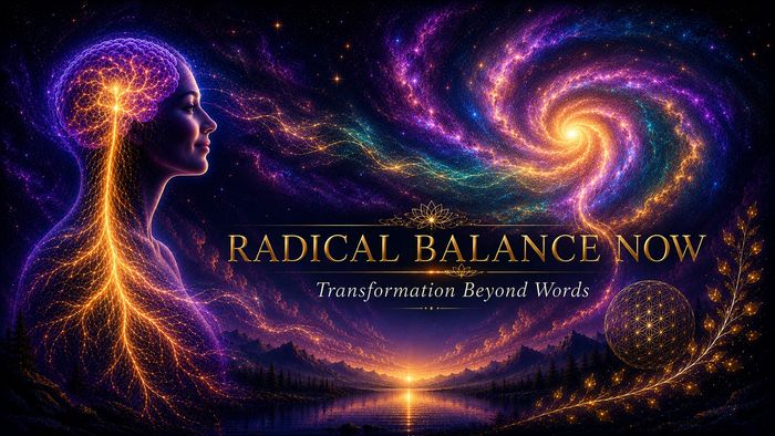 Vagus nerve connecting brain and body with cosmic energy with text Radical Balance Now.