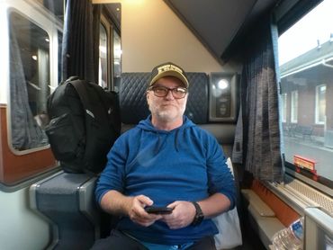 Curt in the Amtrak roomettte on the Coast Starlight 
