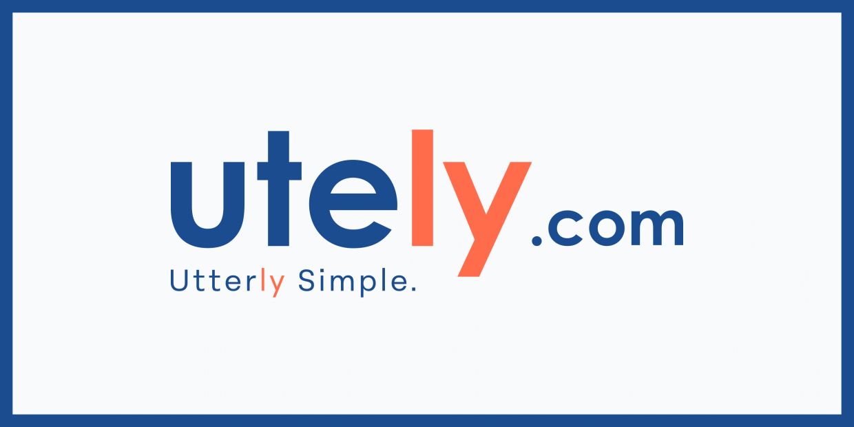 Utely.com logo with the tagline 'Utterly Simple.' in blue and orange colors.