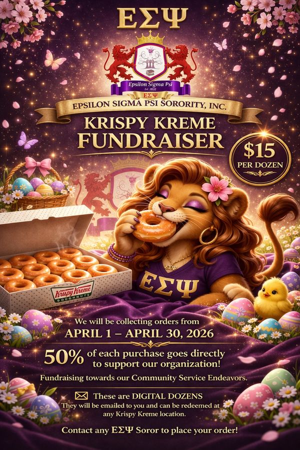 Epsilon Sigma Psi Sorority Krispy Kreme fundraiser with digital dozens for $15 per dozen.
