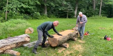 Ry & Ty admiring the grain on the gorgous piece of whit oak 